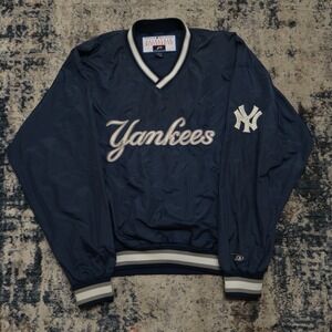 Vintage 90s New York Yankees MLB Embroidered V-Neck Windbreaker Jacket XL